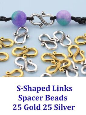 S-Shaped Links  Spacer Beads   25 Gold 25 Silver